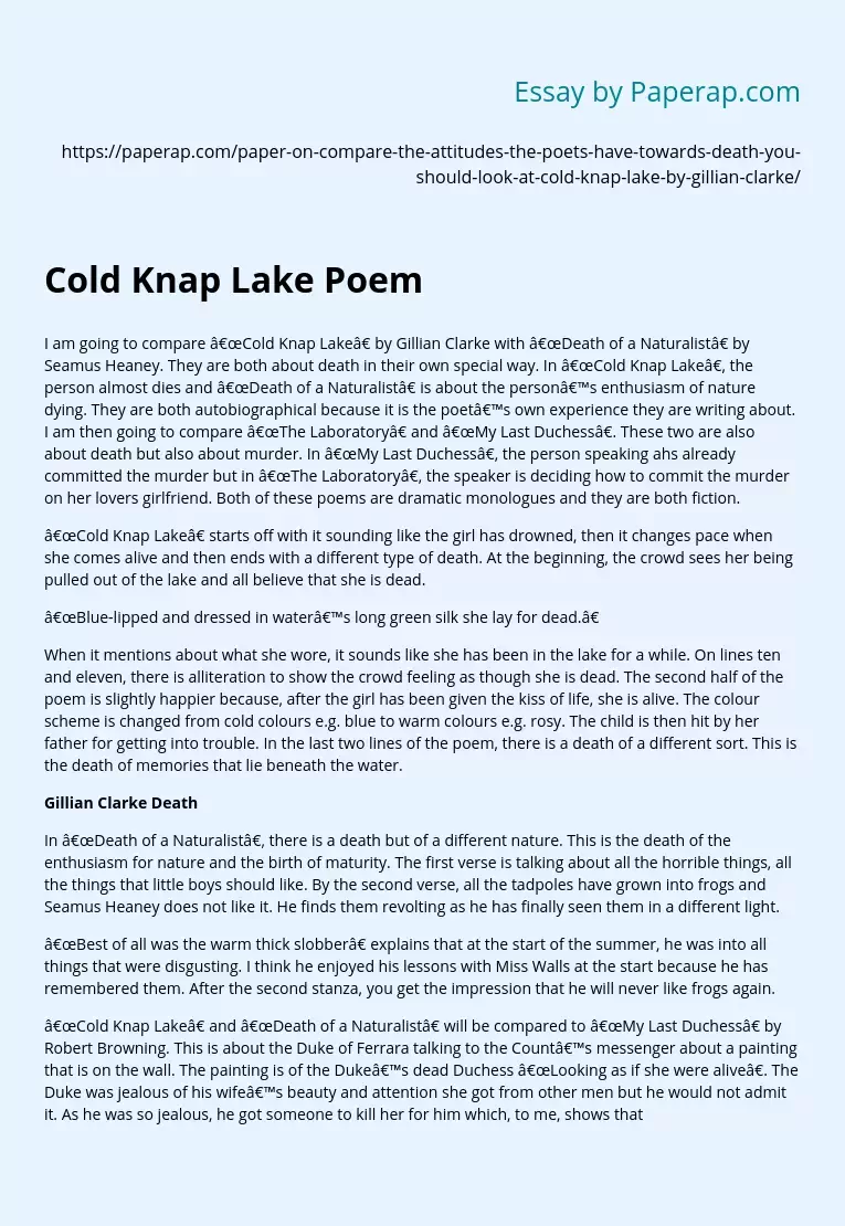 Cold Knap Lake Poem vs Death of a Naturalist