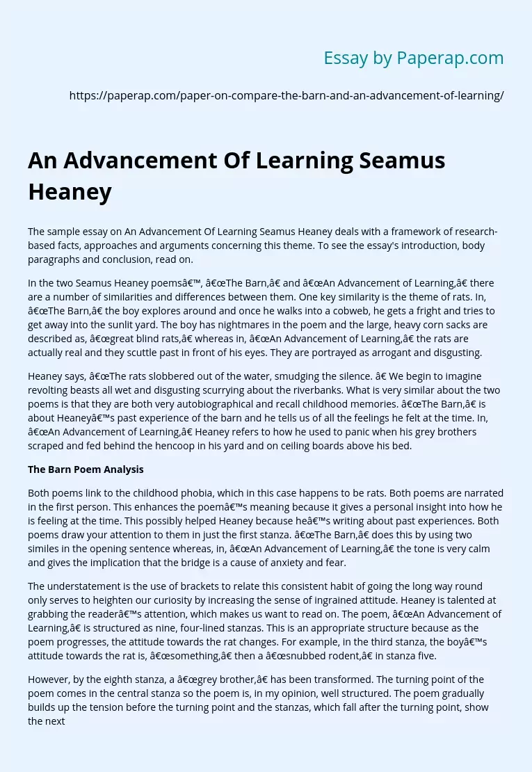 An Advancement Of Learning Seamus Heaney