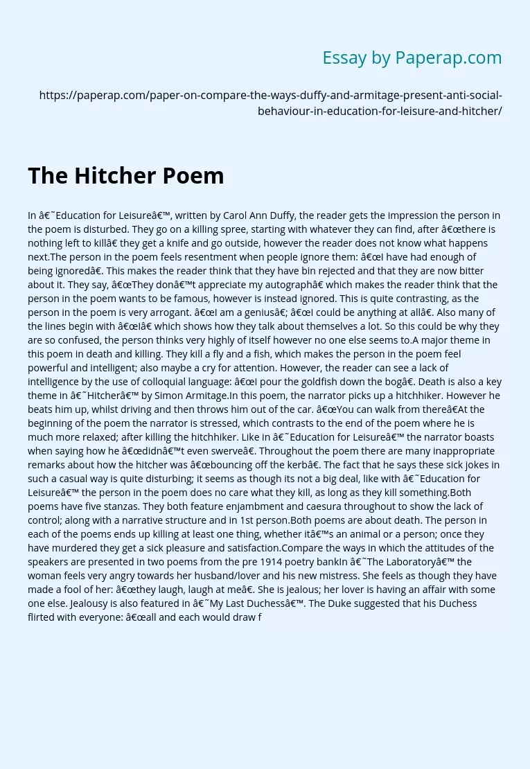 Death Theme in 'Hitcher' and Other Poems