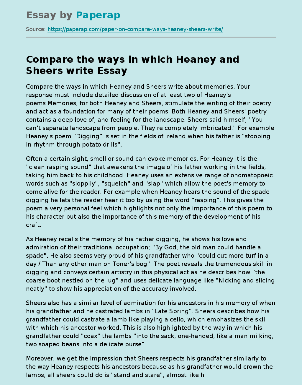 Compare the Ways in Which Heaney and Sheers Write
