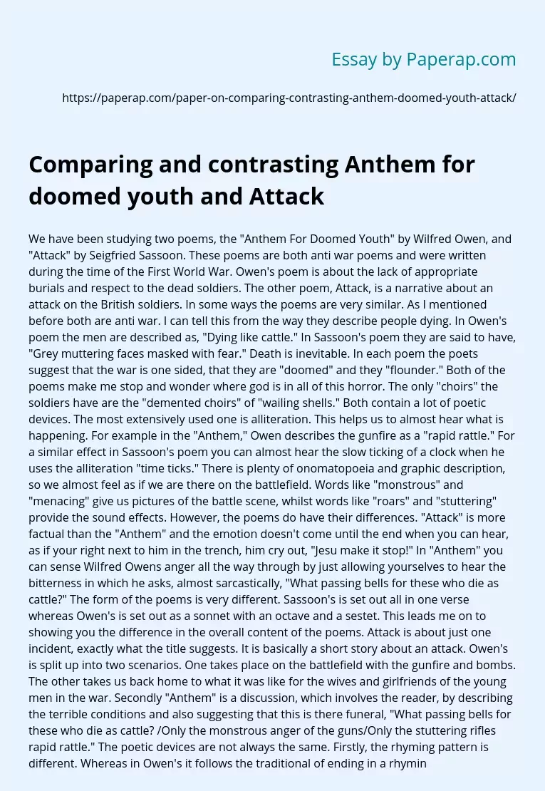 Comparing and contrasting Anthem for doomed youth and Attack
