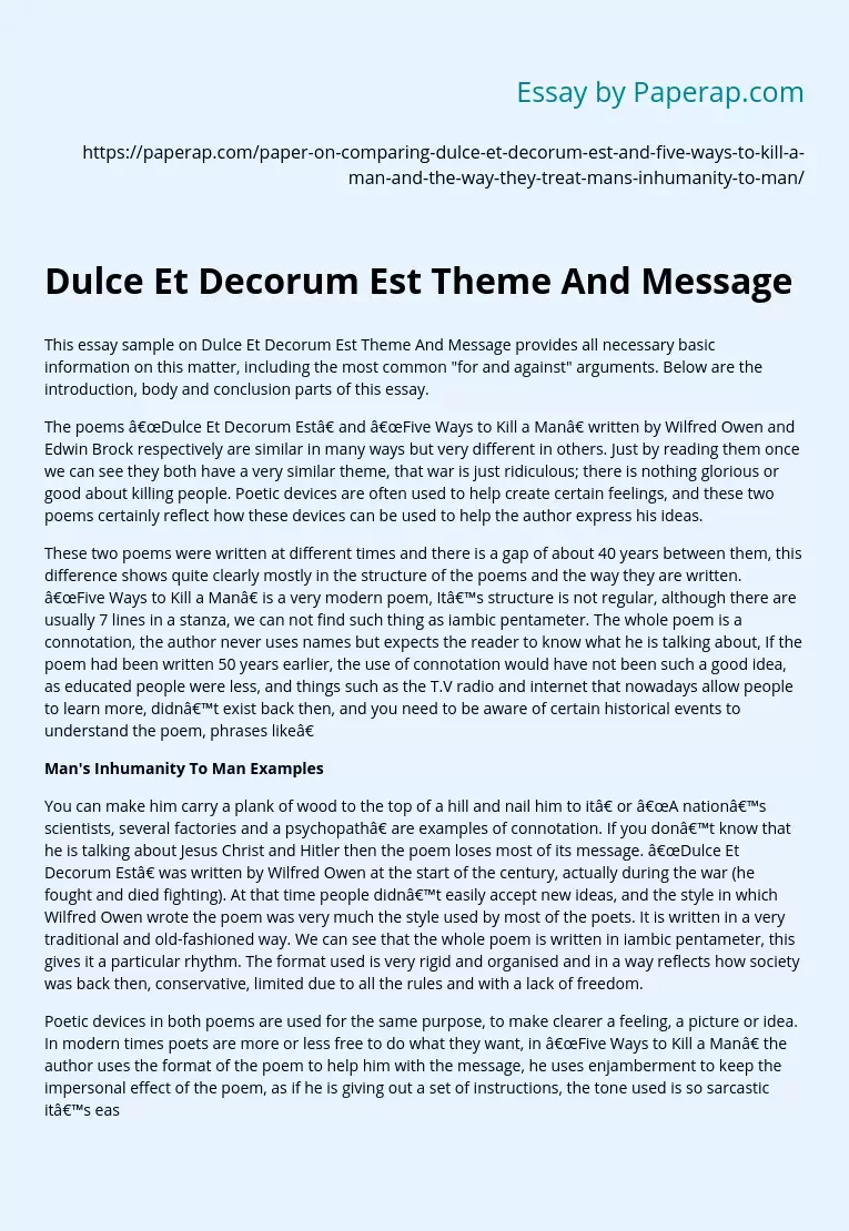 Dulce Et Decorum Est Theme And Message