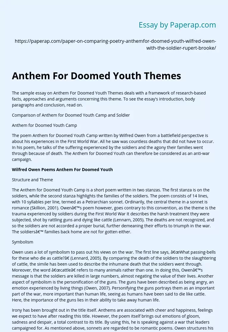 Wilfred Owen Poems "Anthem for Doomed Youth Camp"