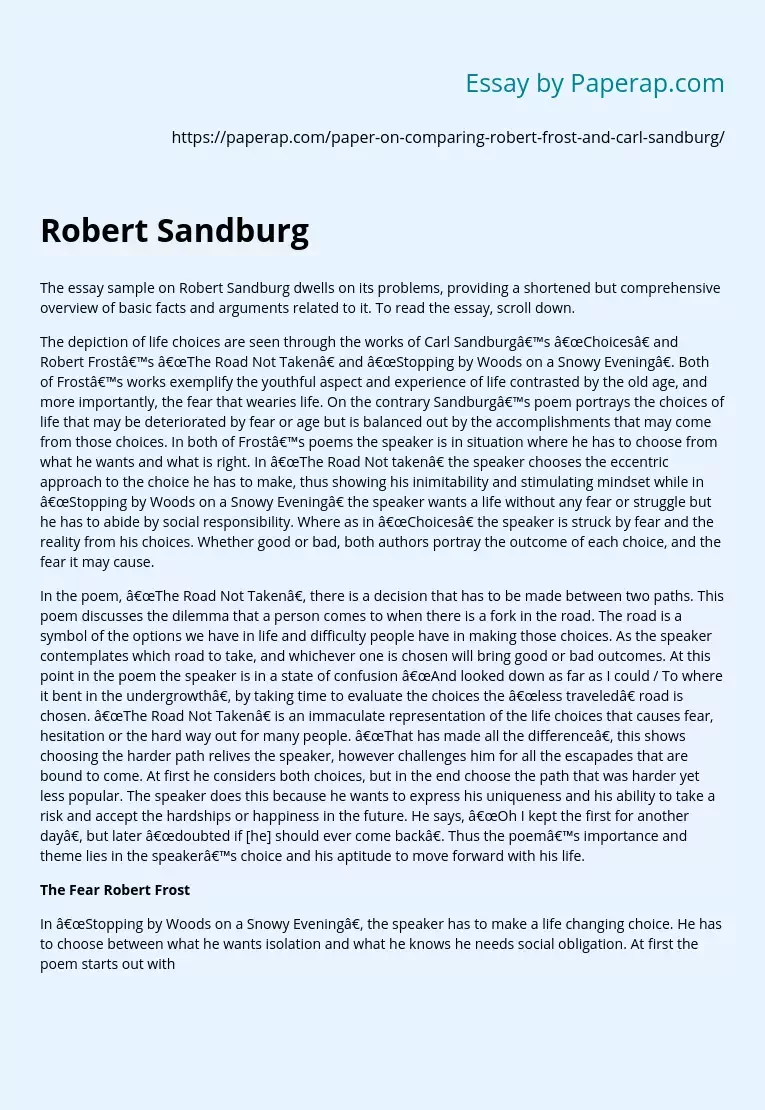 Essay Sample on Robert Sandburg