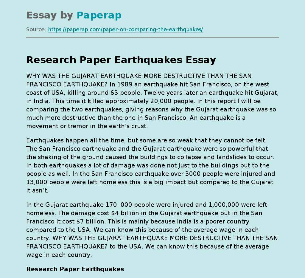 Research Paper Earthquakes