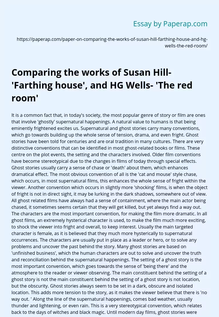 Comparing the works of Susan Hill- 'Farthing house', and HG Wells- 'The red room'