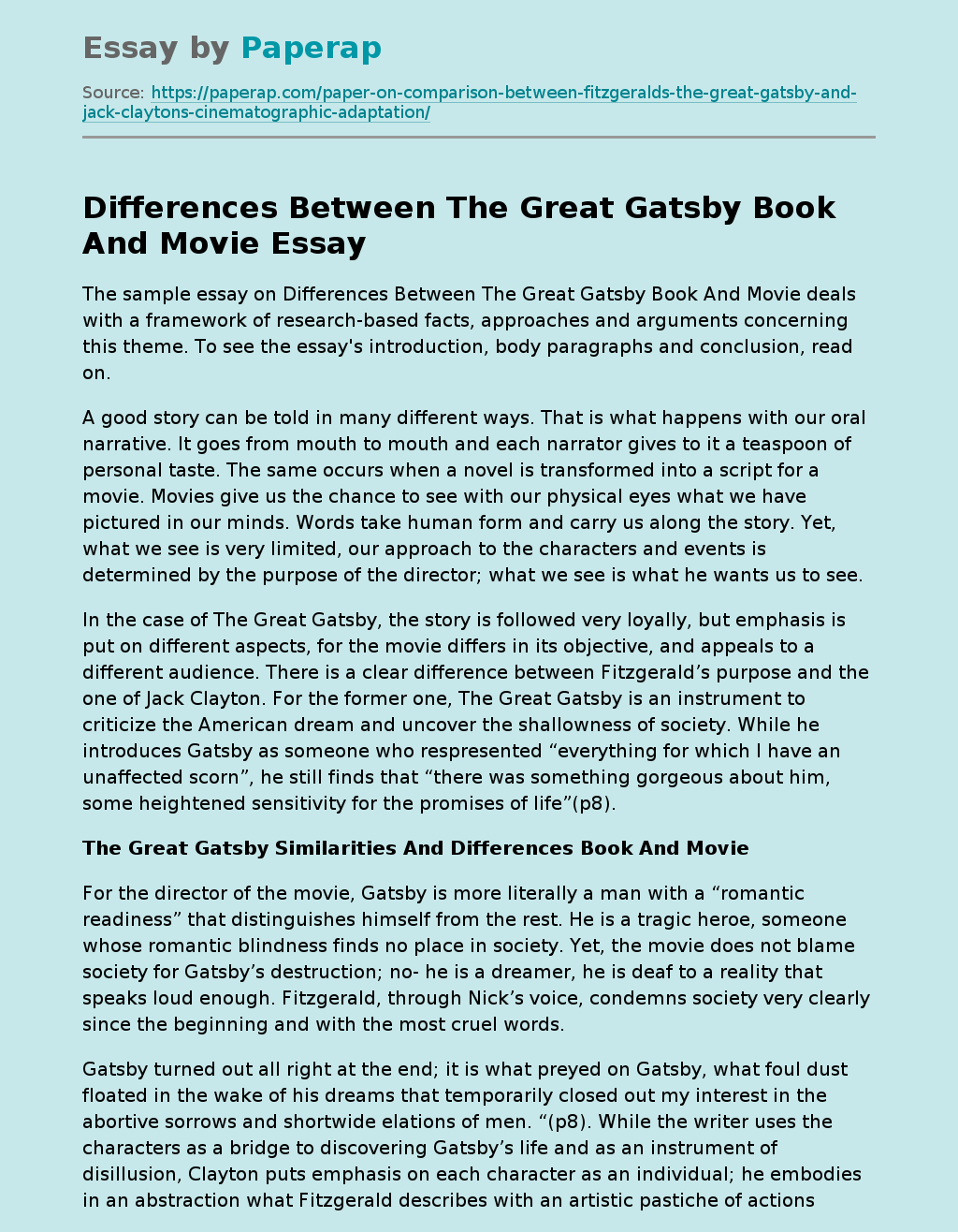 Differences Between The Great Gatsby Book And Movie
