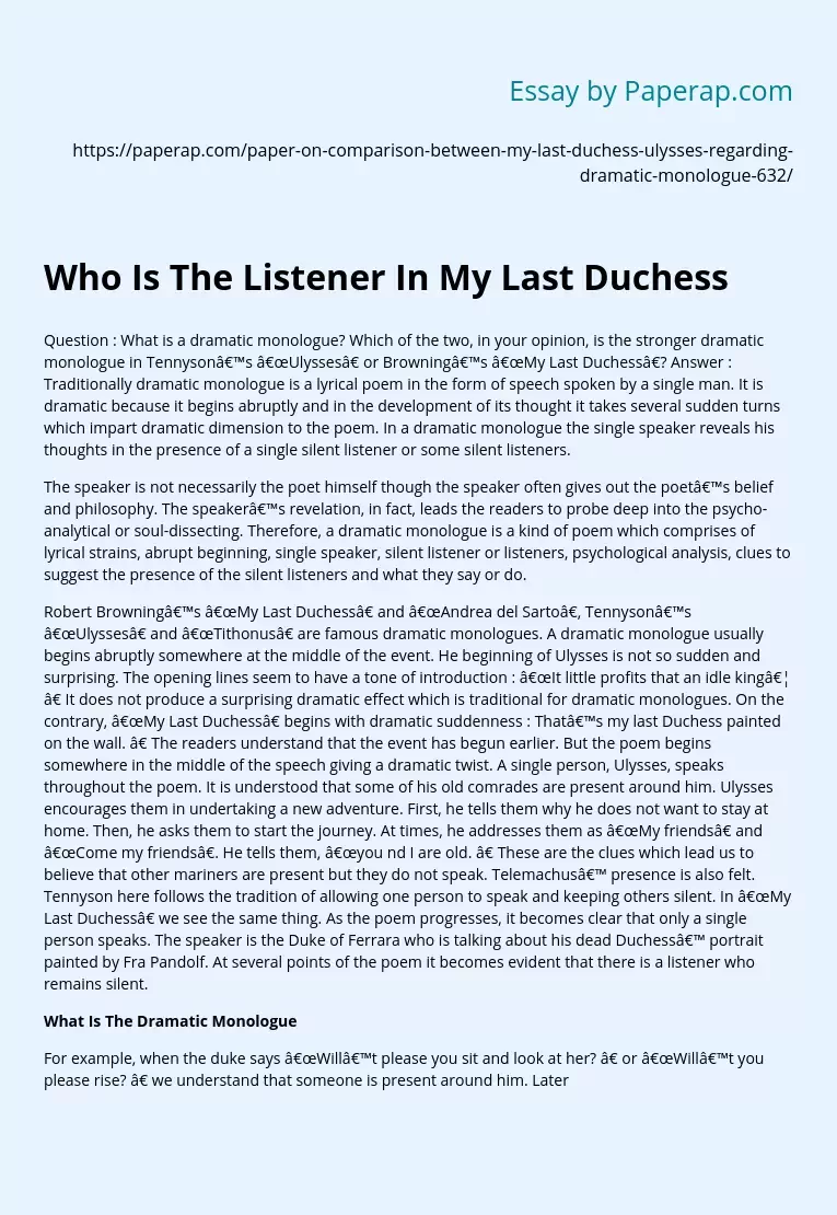 Who Is The Listener In My Last Duchess