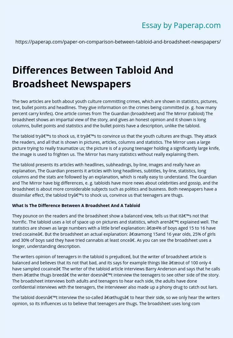 Differences Between Tabloid And Broadsheet Newspapers