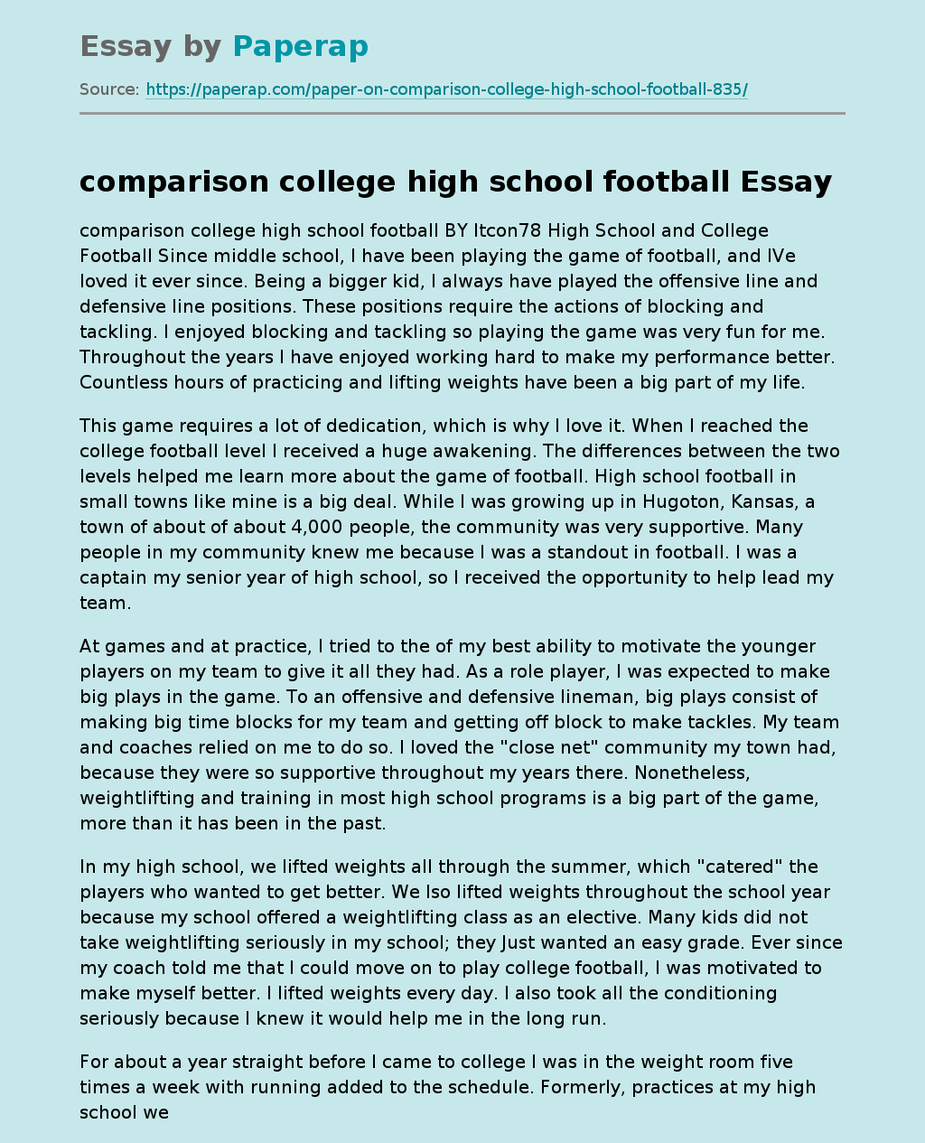 comparison college high school football