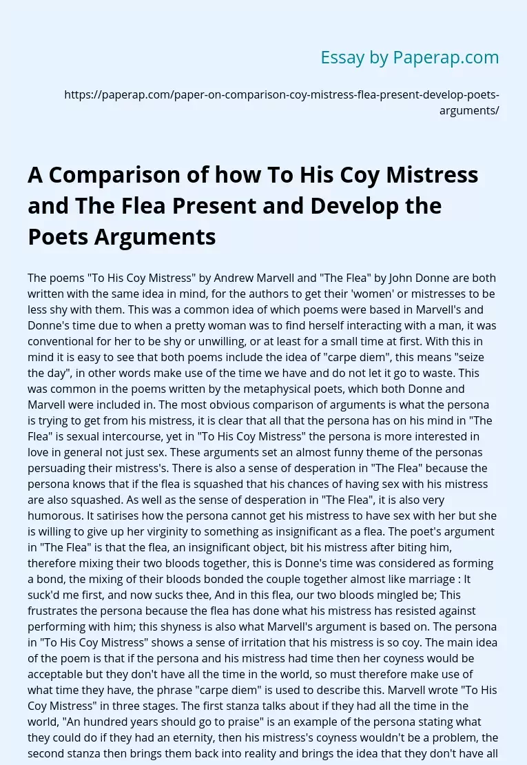 The Poems “To His Coy Mistress” and “The Flea”