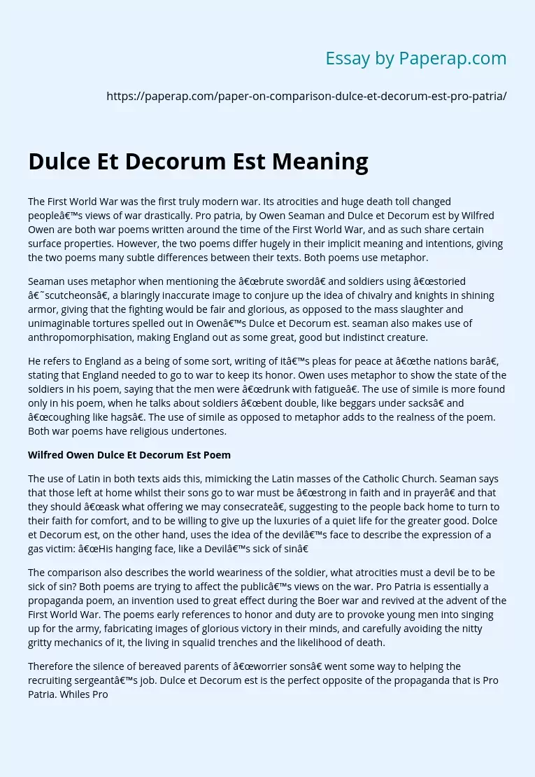 Dulce Et Decorum Est Meaning
