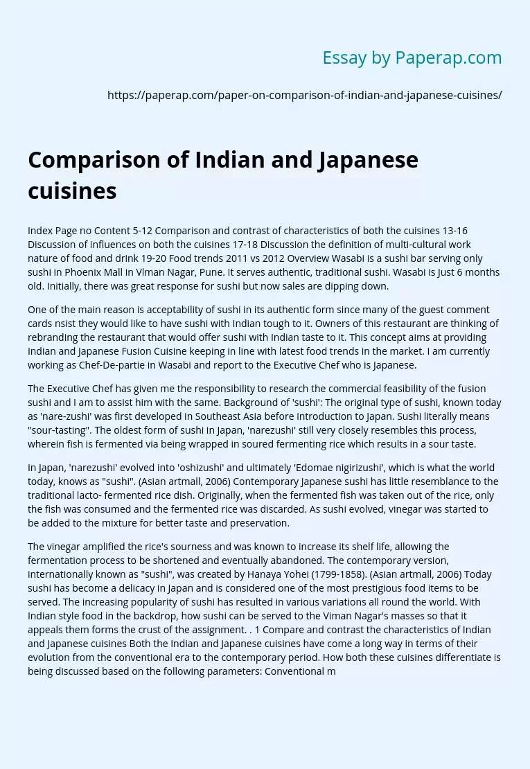 Comparison of Indian and Japanese cuisines