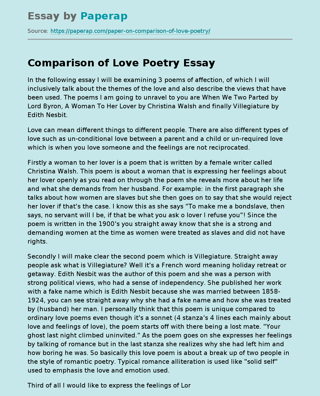 Comparison of Love Poetry