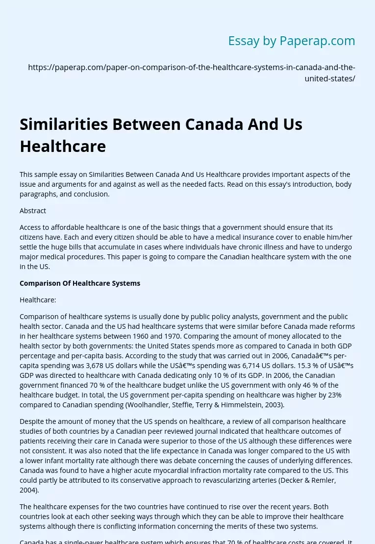 Similarities Between Canada And Us Healthcare