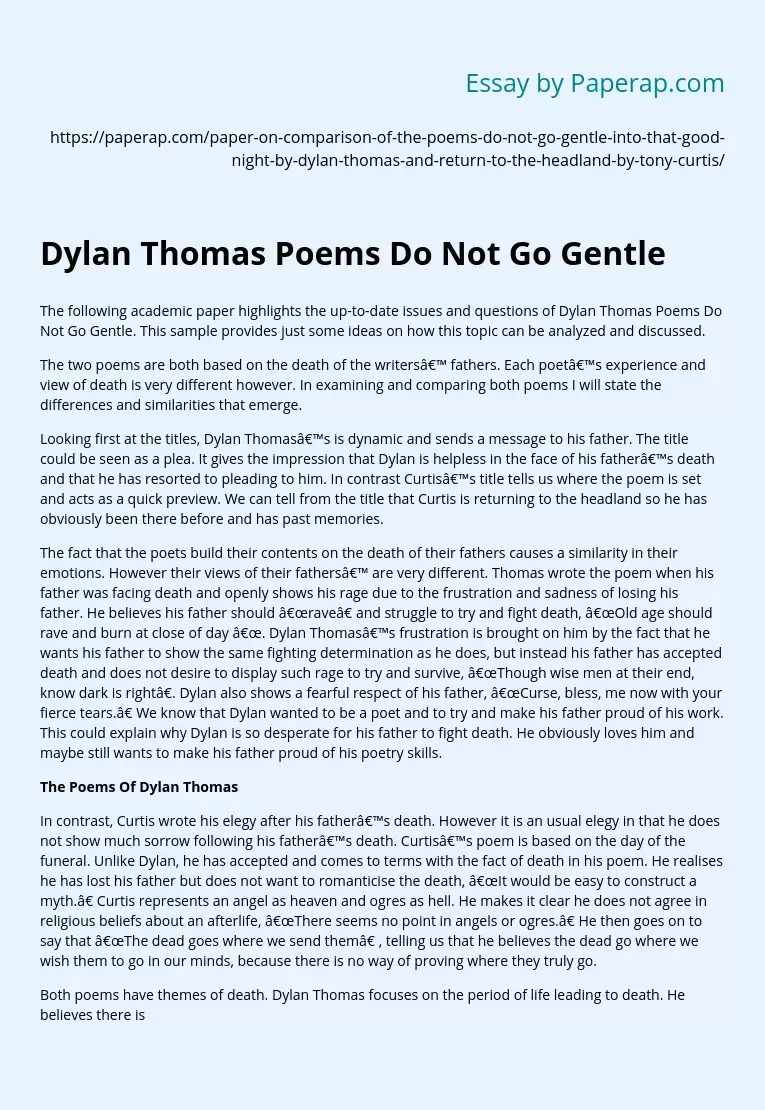 Dylan Thomas Poems Do Not Go Gentle