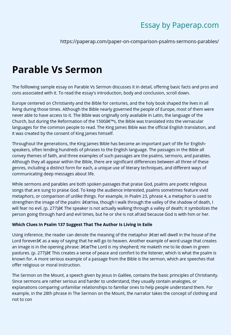 Parable Vs Sermon Vs Psalm Comparison