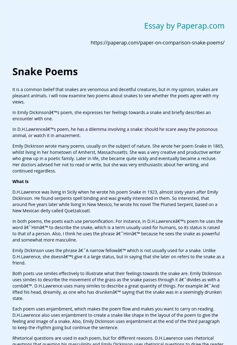 In Defense of Snakes: Poetry Analysis