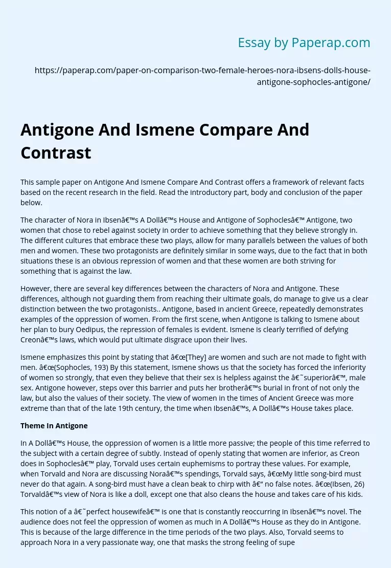 Antigone And Ismene Compare And Contrast