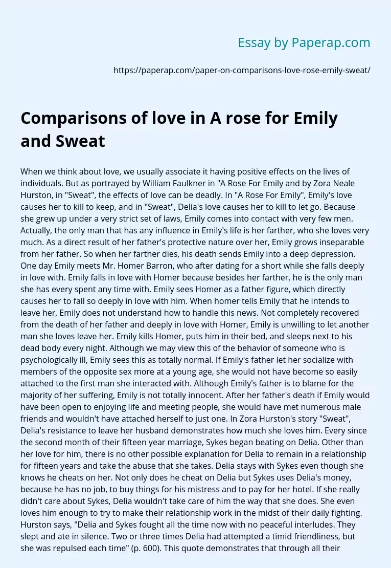 Comparisons of love in A rose for Emily and Sweat