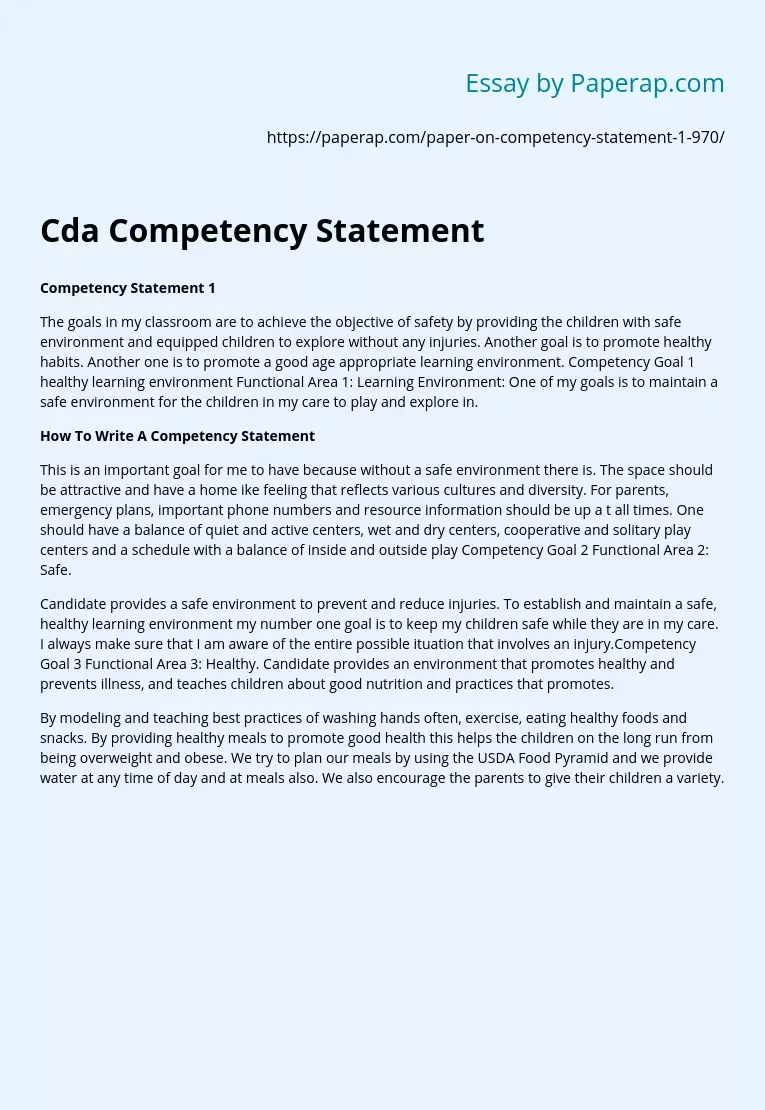 Cda Competency Statement