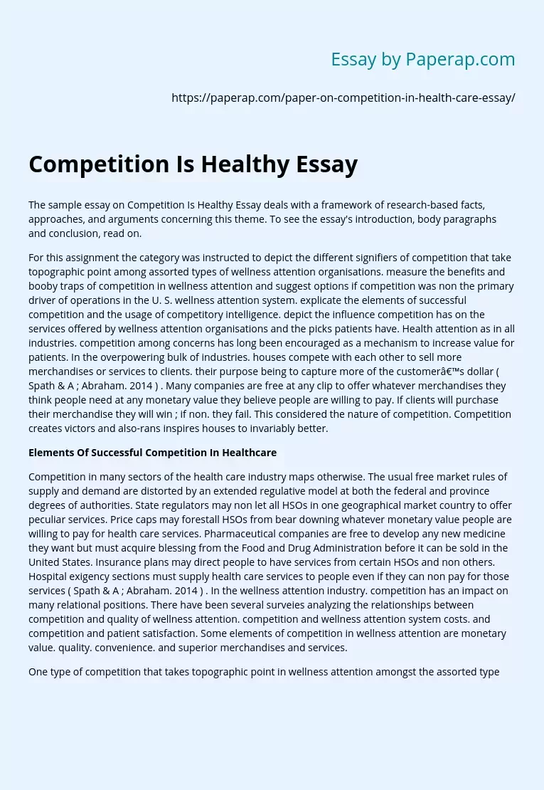 Competition Is Healthy Essay