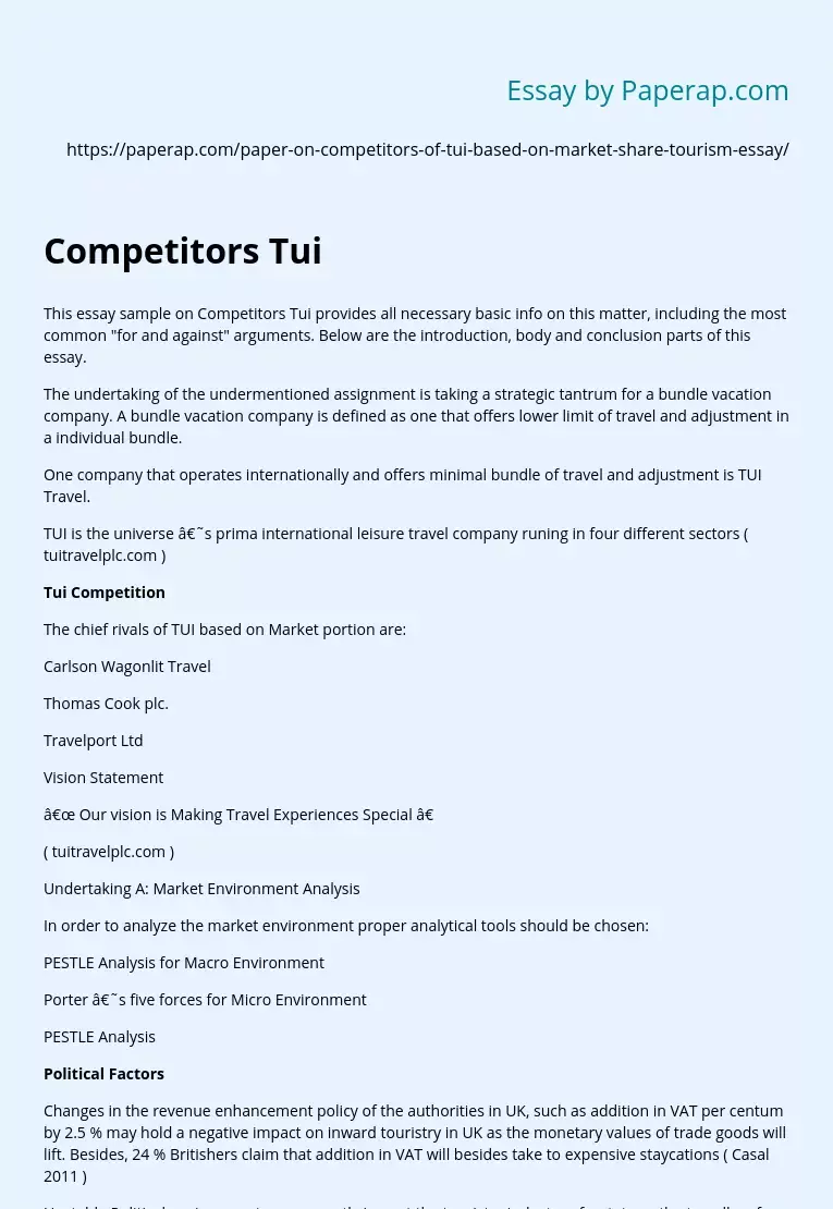 Competitors Tui