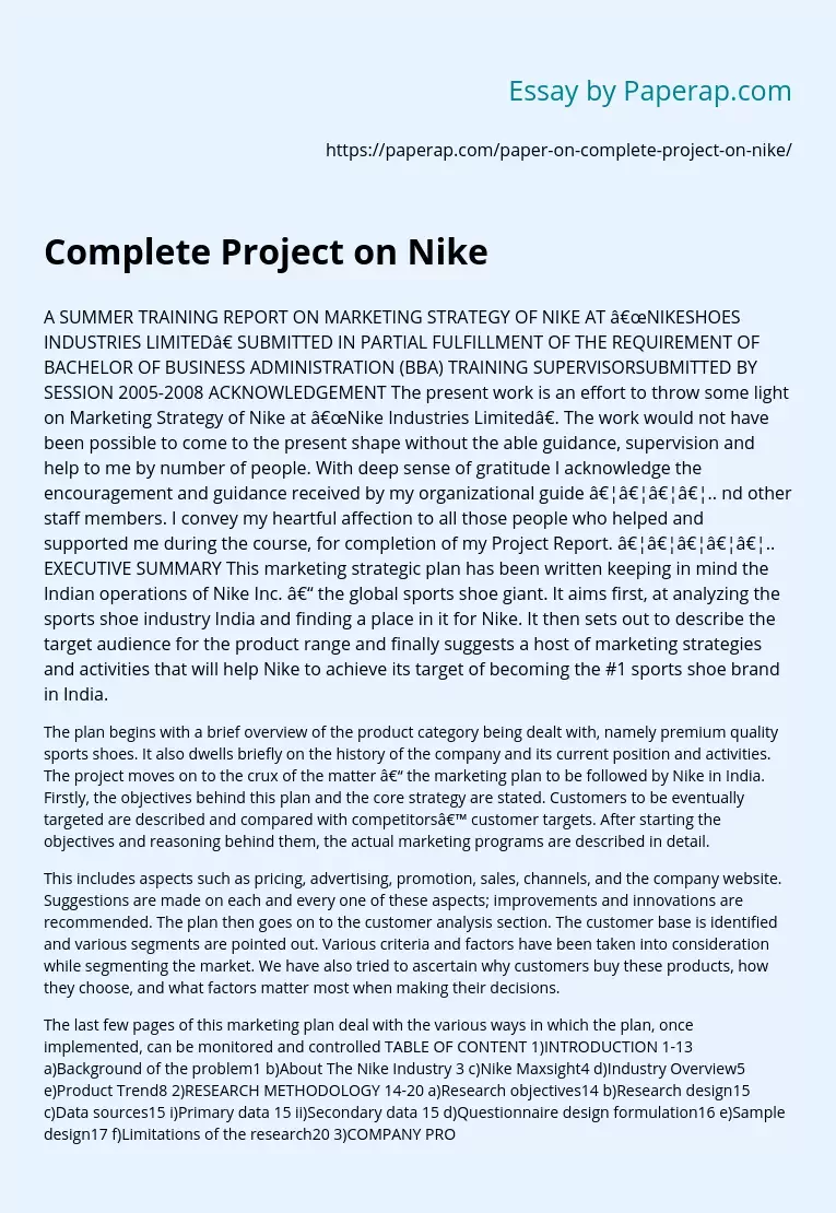 Complete Project on Nike