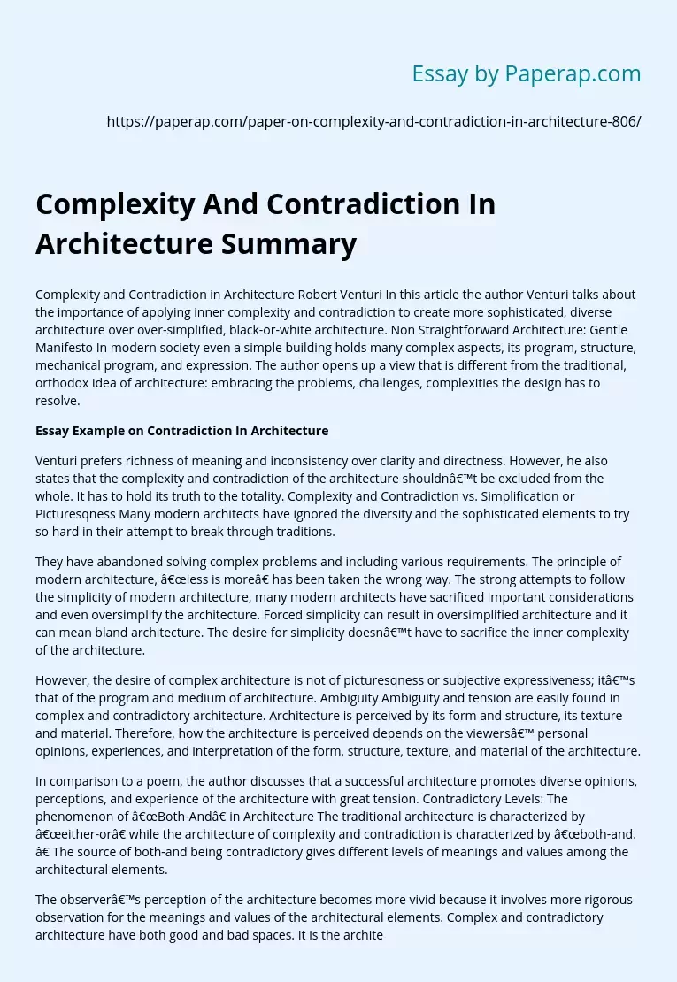 Complexity And Contradiction In Architecture Summary