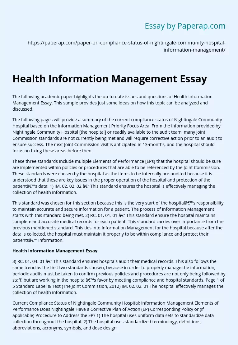 Health Information Management Essay