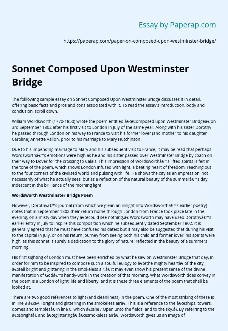 wordsworth westminster bridge analysis