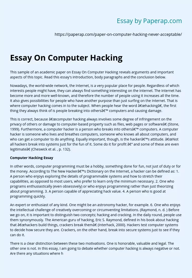 Essay On Computer Hacking