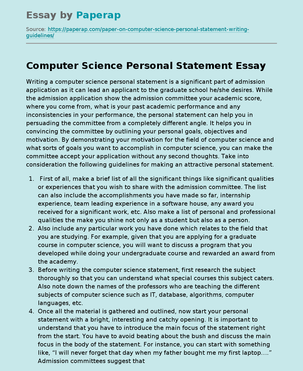 Computer Science Personal Statement