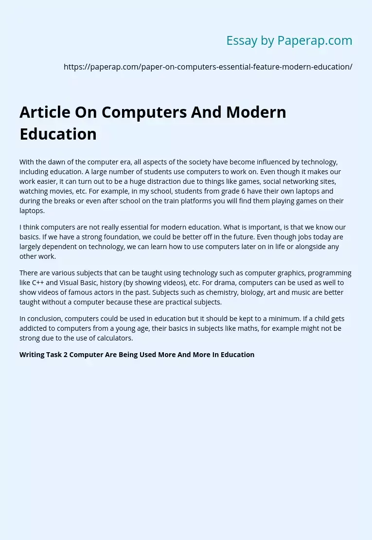 Article On Computers And Modern Education