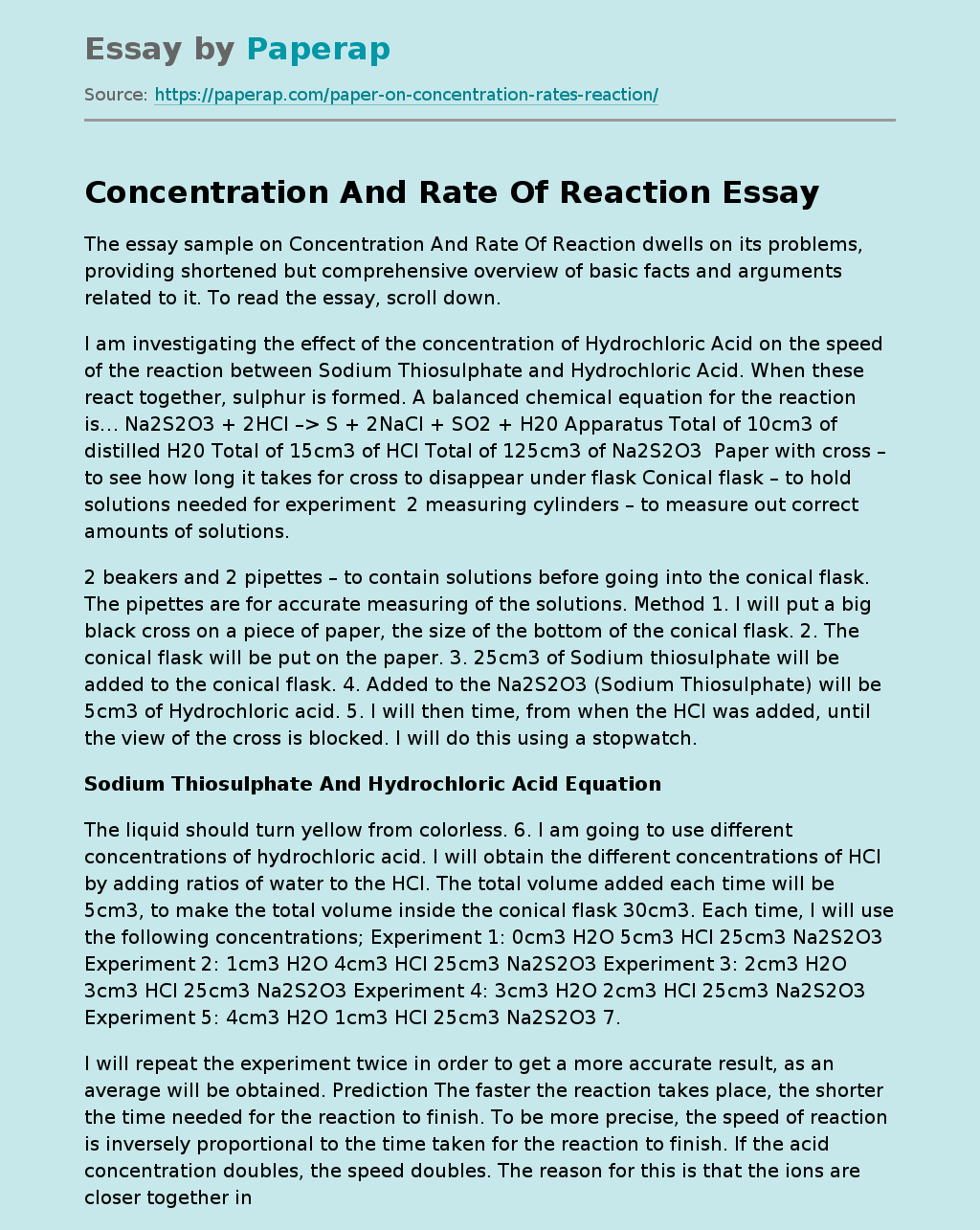 Concentration And Rate Of Reaction