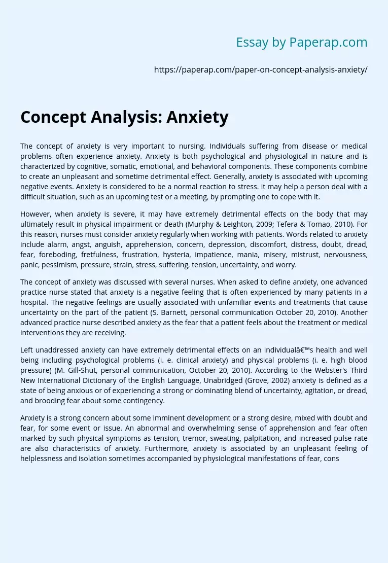 Concept Analysis:  Anxiety