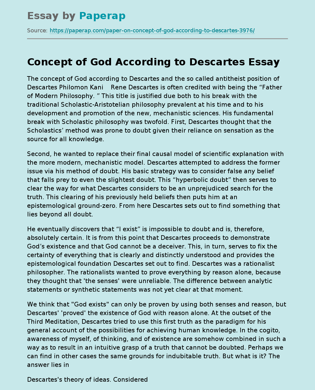 Concept of God According to Descartes