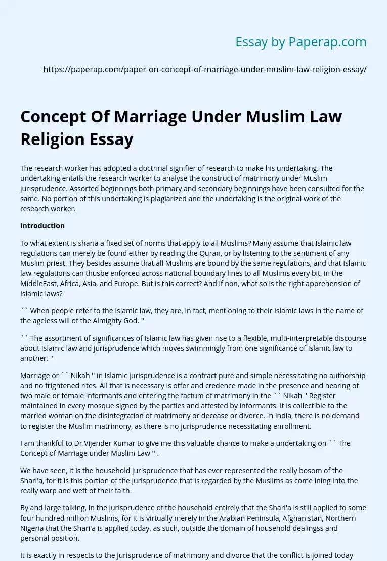 Concept Of Marriage Under Muslim Law Religion Essay