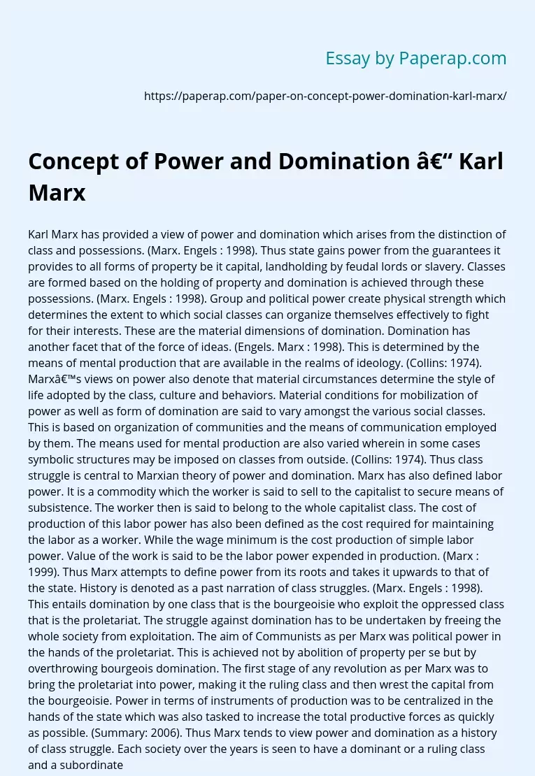 Concept of Power and Domination – Karl Marx