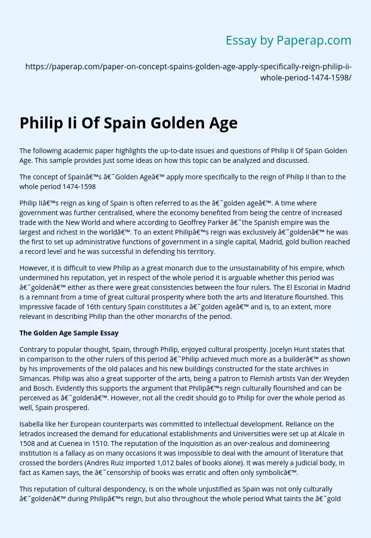Philip Ii Of Spain Golden Age
