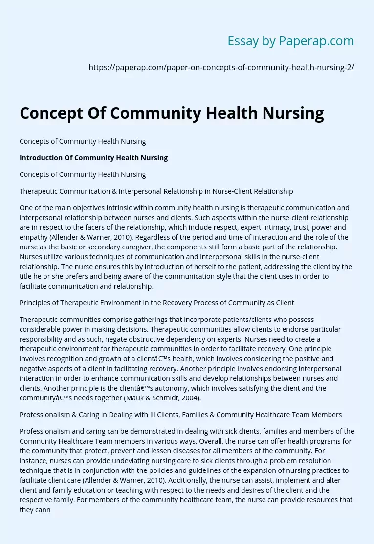 Concept Of Community Health Nursing