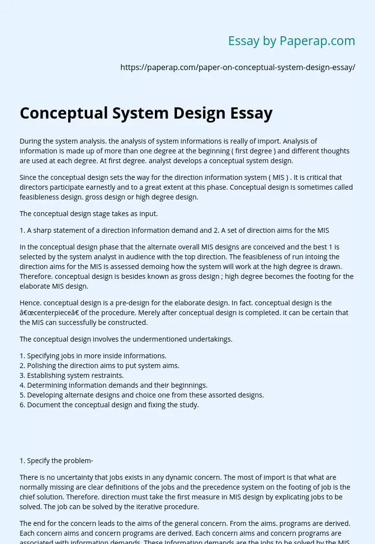 Conceptual System Design Essay