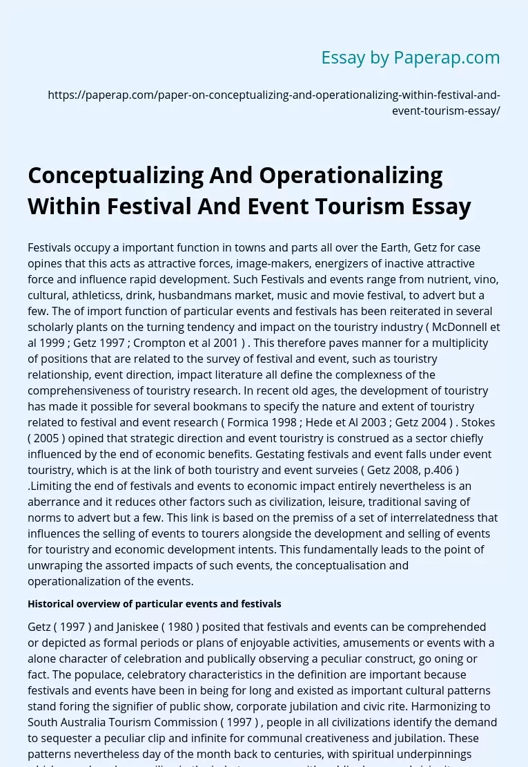 Conceptualizing And Operationalizing Within Festival And Event Tourism