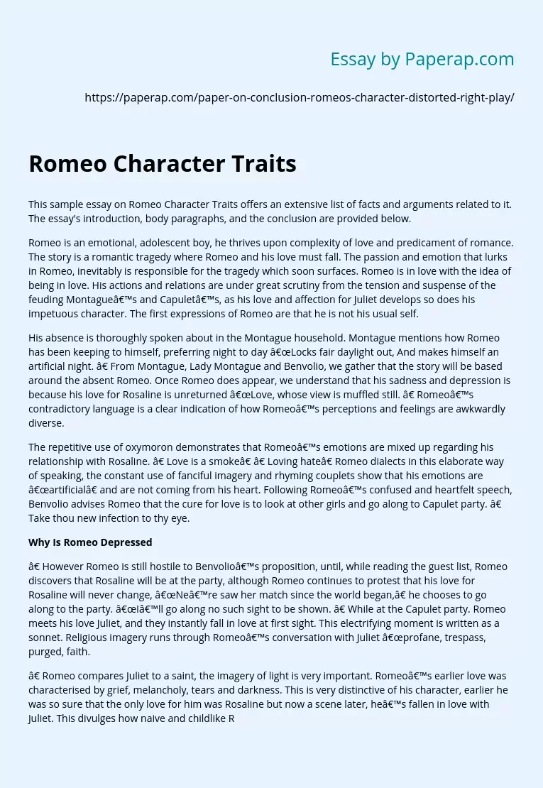 romeo character traits essay