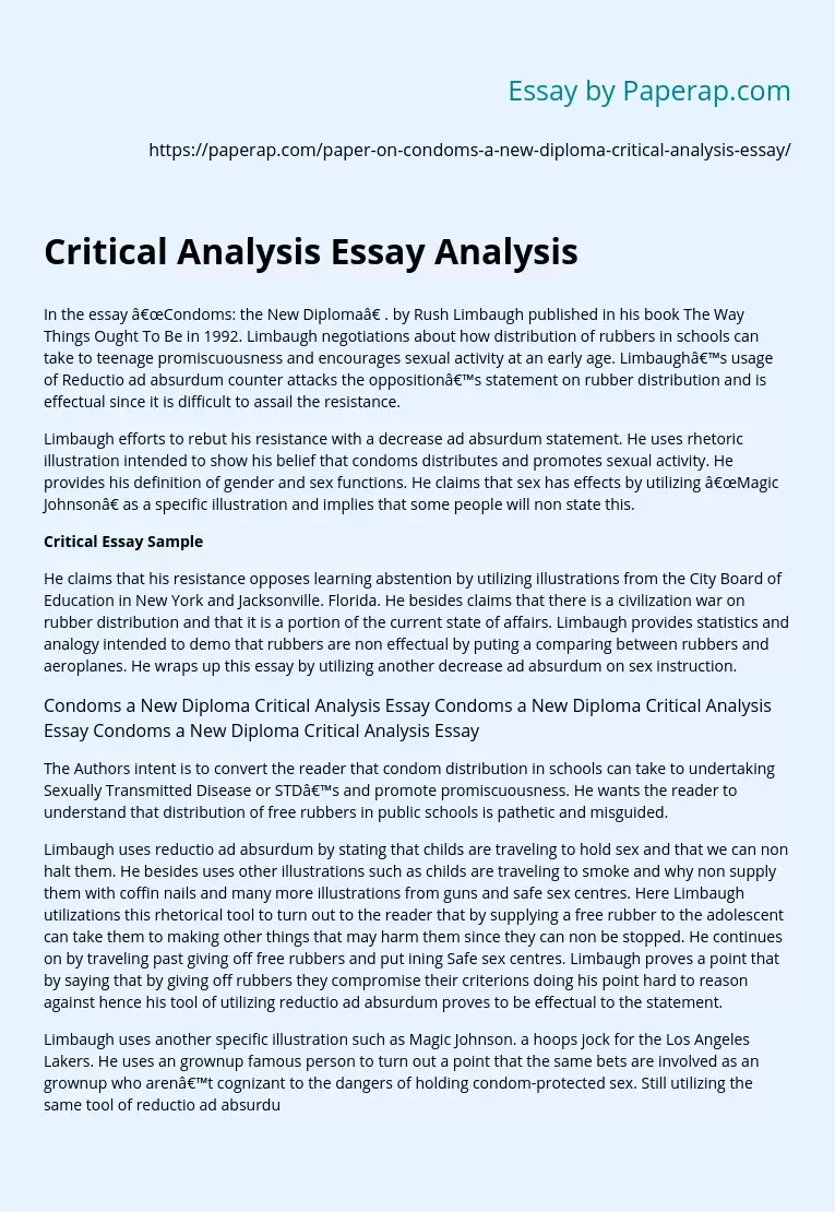 Critical Analysis Essay Analysis