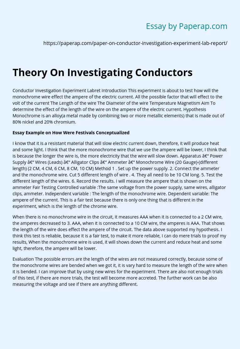 Theory On Investigating Conductors
