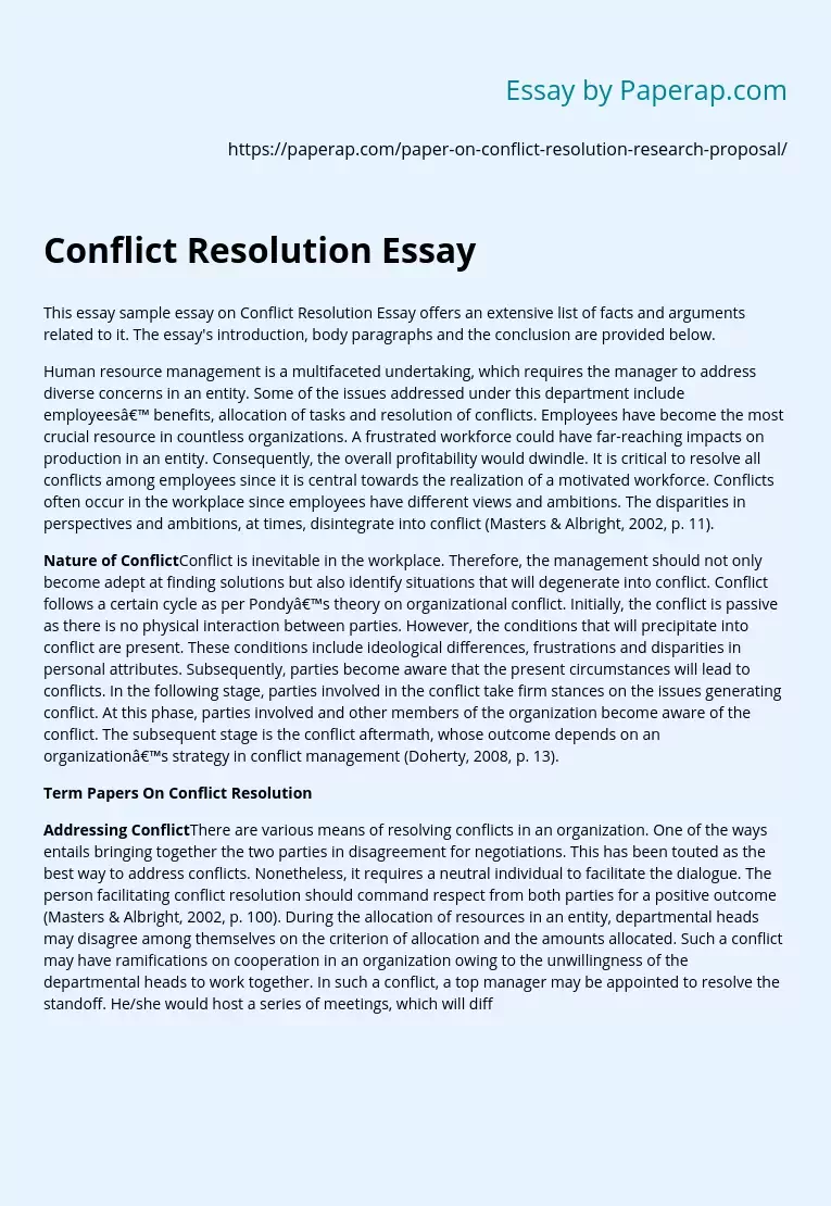 Conflict Resolution Essay