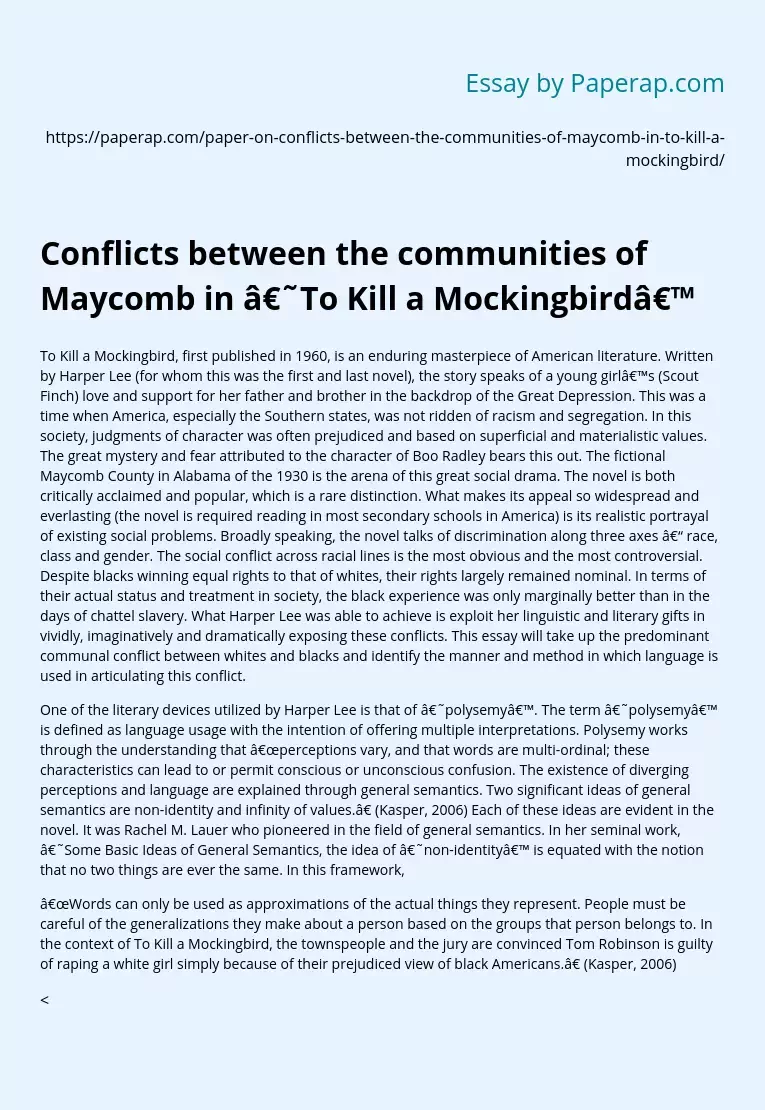 Conflicts between the communities of Maycomb in ‘To Kill a Mockingbird’