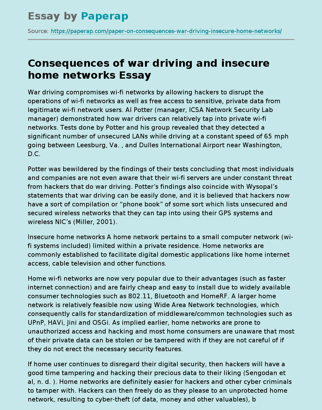 Consequences of war driving and insecure home networks