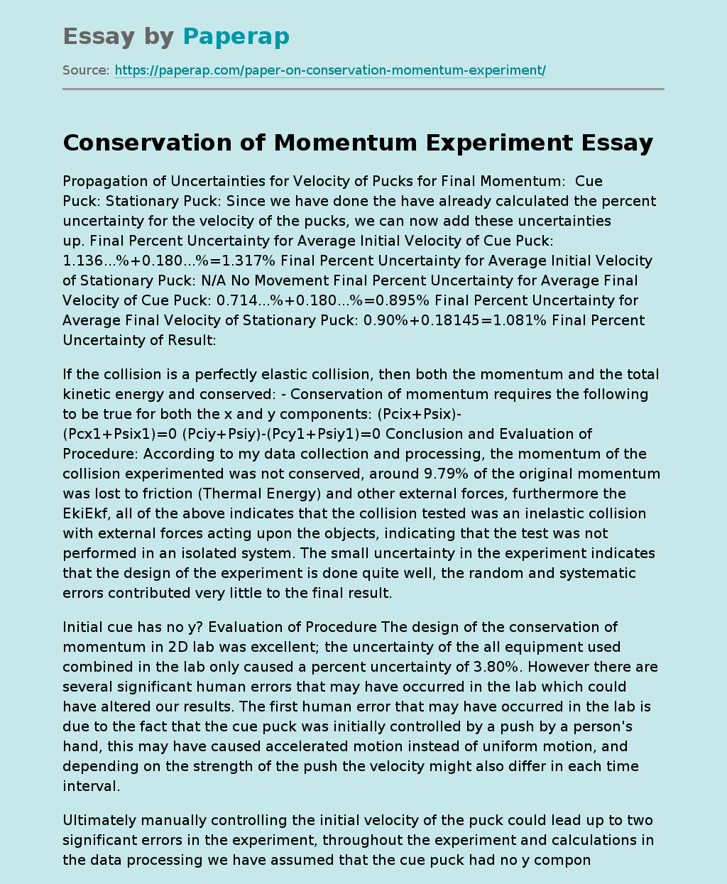Laboratory: Conservation of Momentum Experiment